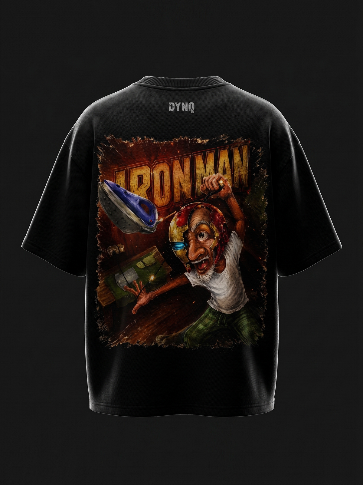 DYNQ Desi Iron Man Unisex Oversized Graphic T-Shirt – Black