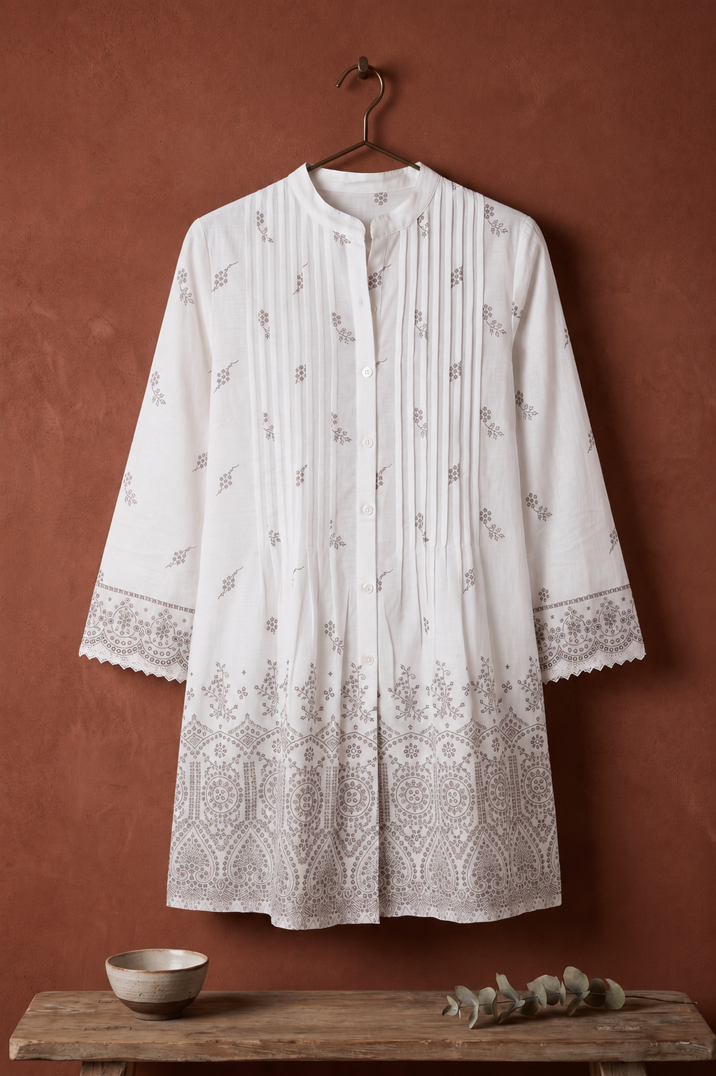 Dynique Bharat Women’s Pure Cotton White Printed Kurti | 3/4 Sleeve
