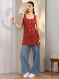 Dynique Bharat Women’s Bandhani Print Sleeveless Short Kurti | Indo-Western Tunic.