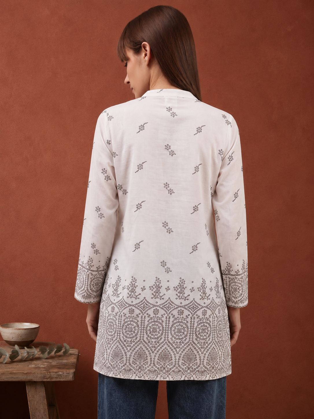 Dynique Bharat Women’s Pure Cotton White Printed Kurti | 3/4 Sleeve