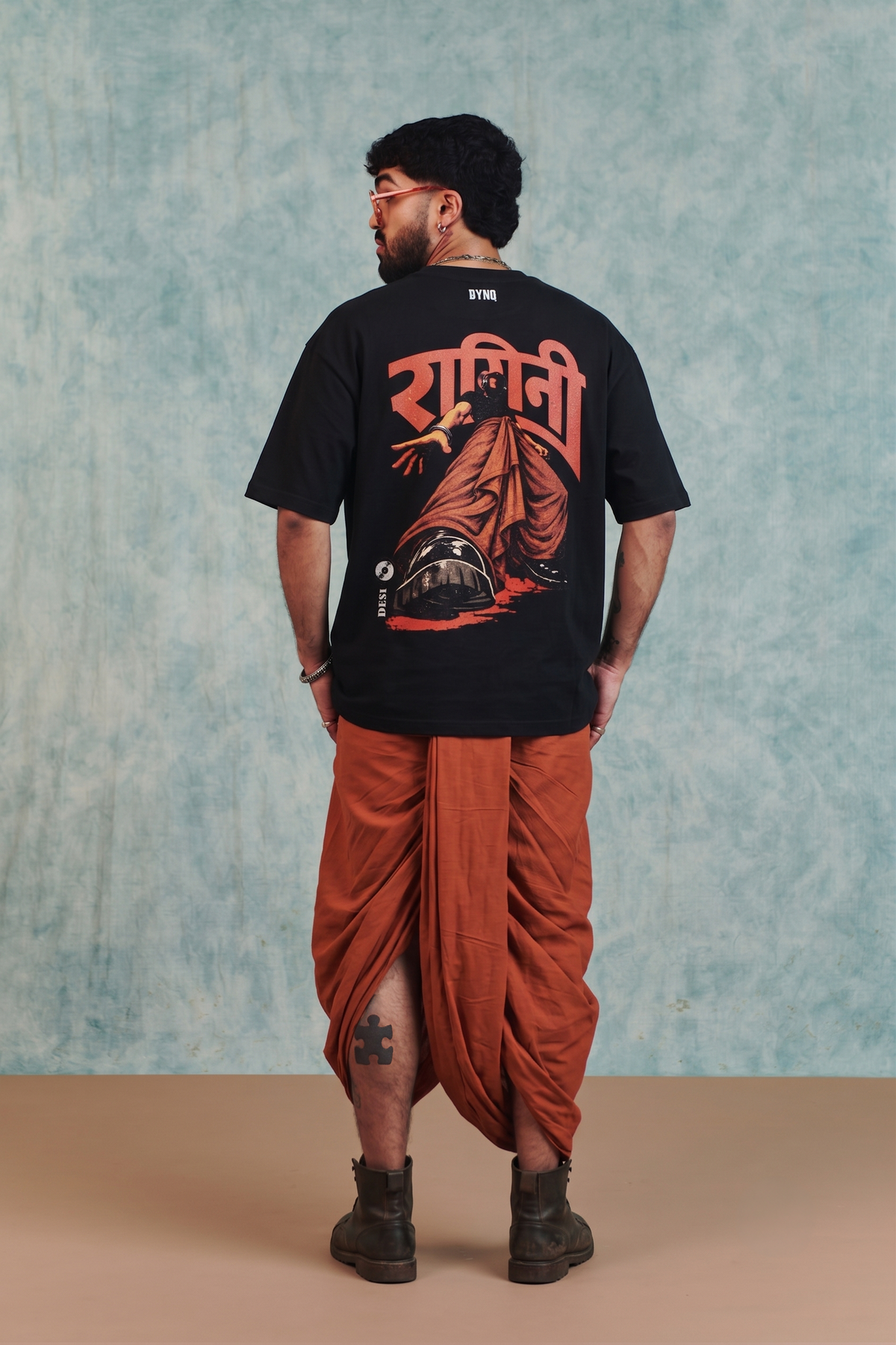 DYNQ Men's Ragini's Desi Yodha Oversized Graphic T-Shirt – Black