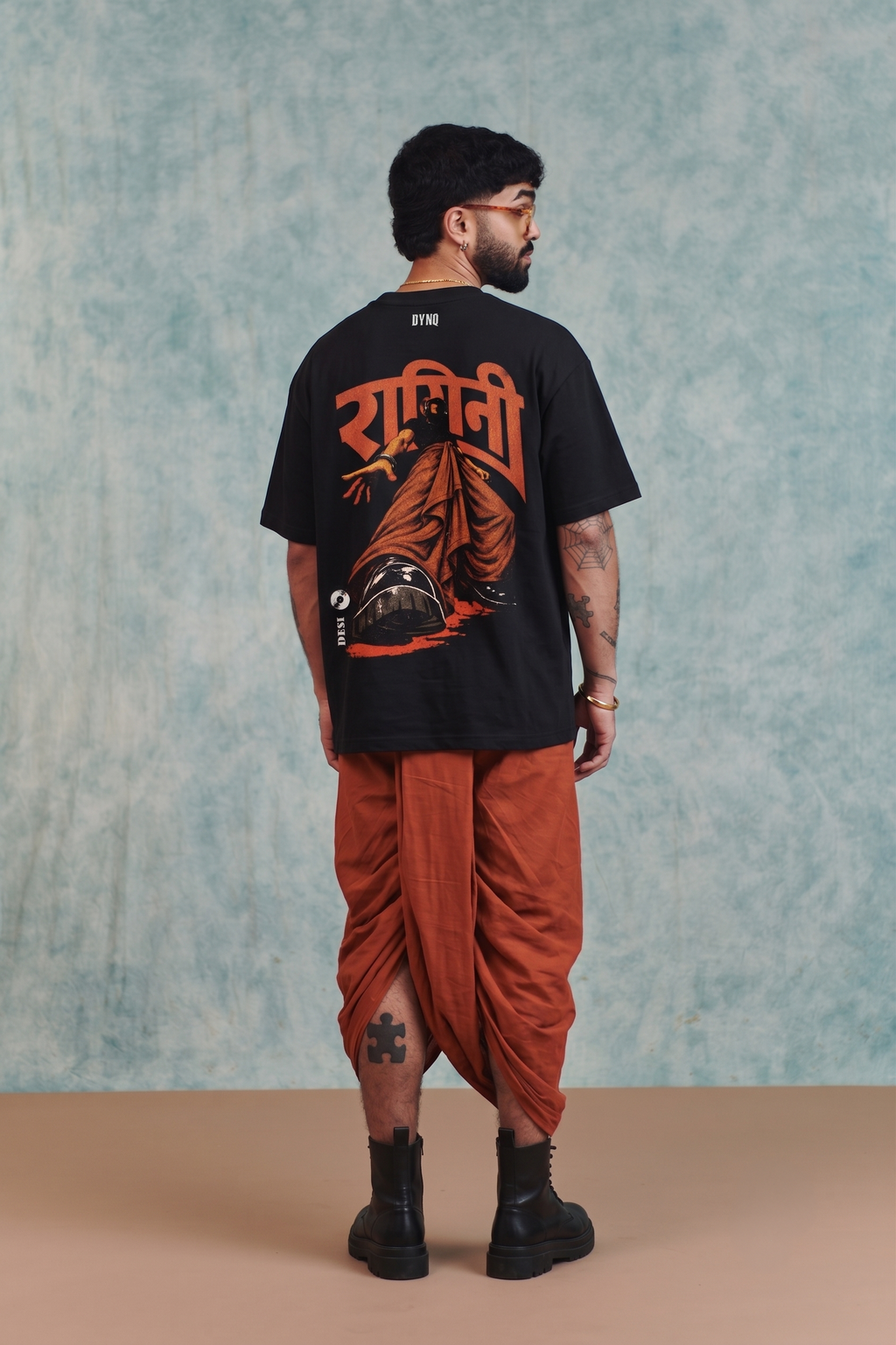 DYNQ Men's Ragini's Desi Yodha Oversized Graphic T-Shirt – Black
