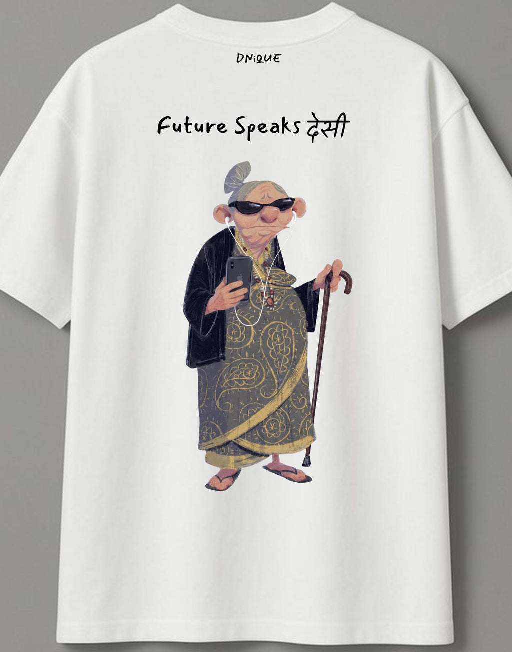 DYNQ Future Speaks Desi Unisex Oversized Graphic T-Shirt – Off White- Goggles