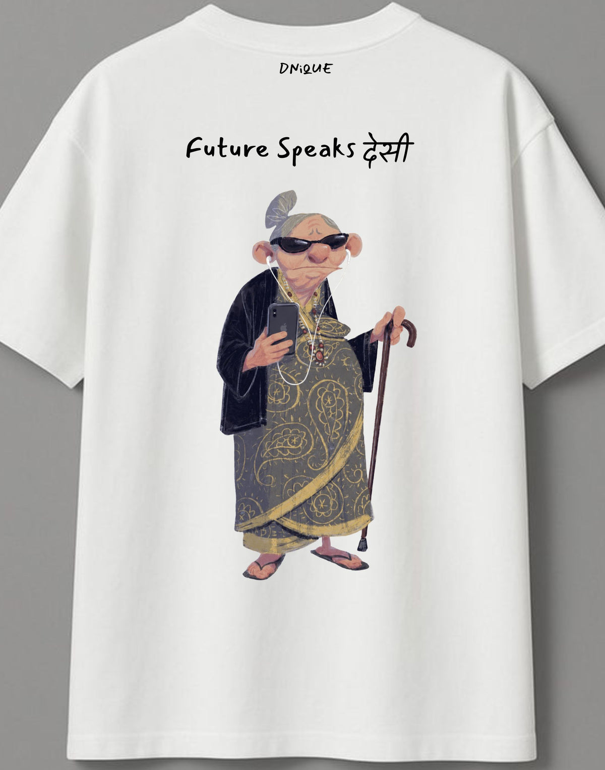 DYNQ Future Speaks Desi Unisex Oversized Graphic T-Shirt – Off White- Goggles
