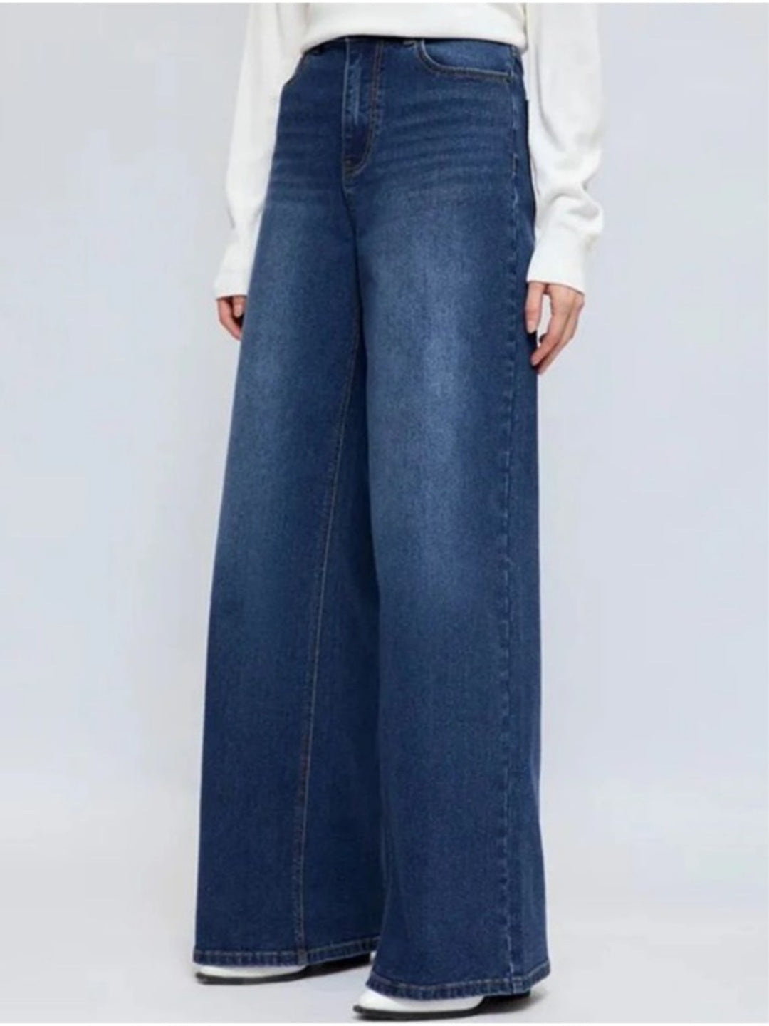DYNQ Women's Wide Leg Jeans – High Rise Blue Denim