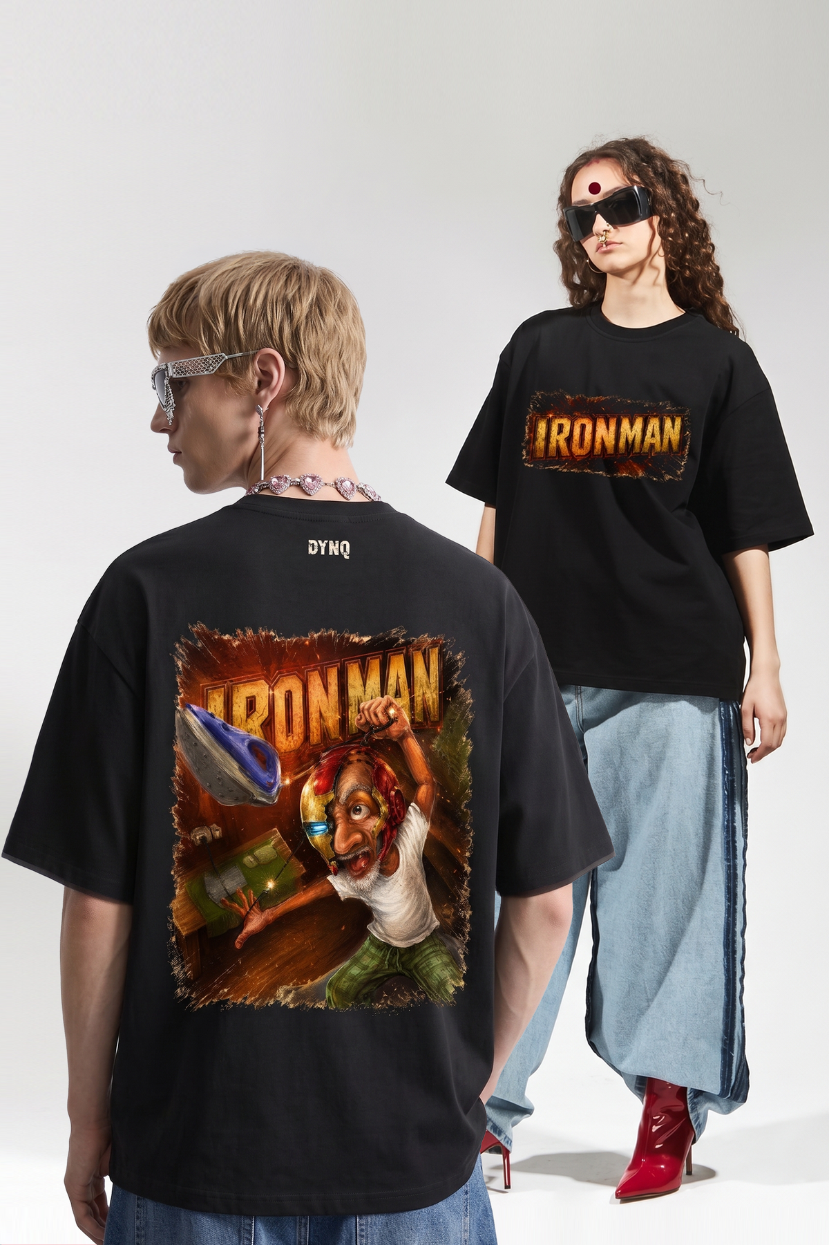 DYNQ Desi Iron Man Unisex Oversized Graphic T-Shirt – Black