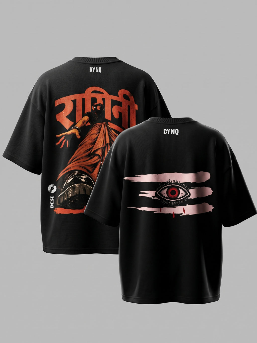 DYNQ Ragini × Tridev Black Oversized T-Shirt Combo – Pack of 2