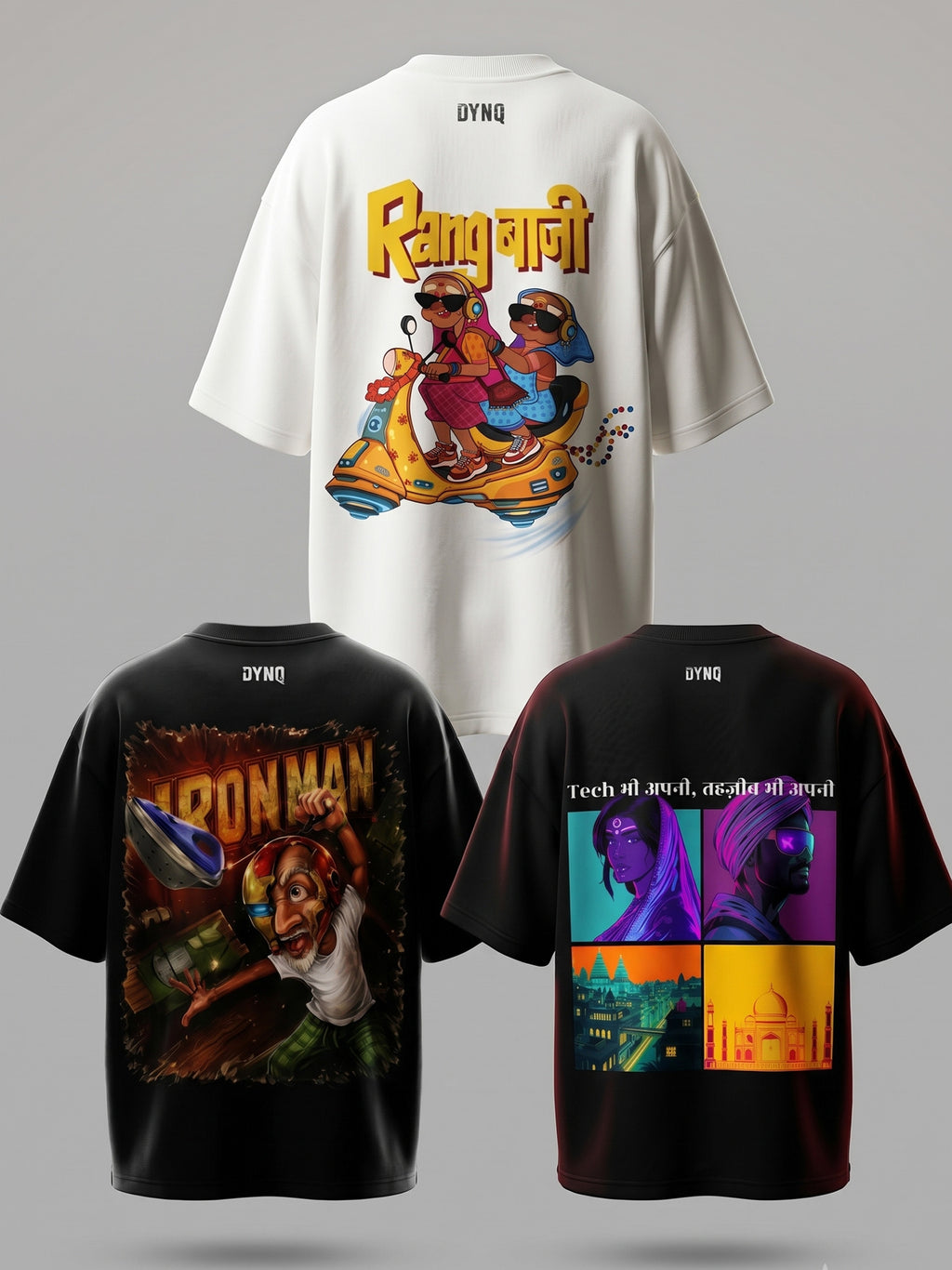 DYNQ Rebel × Retro – Oversized T-Shirt Combo, Pack of 3