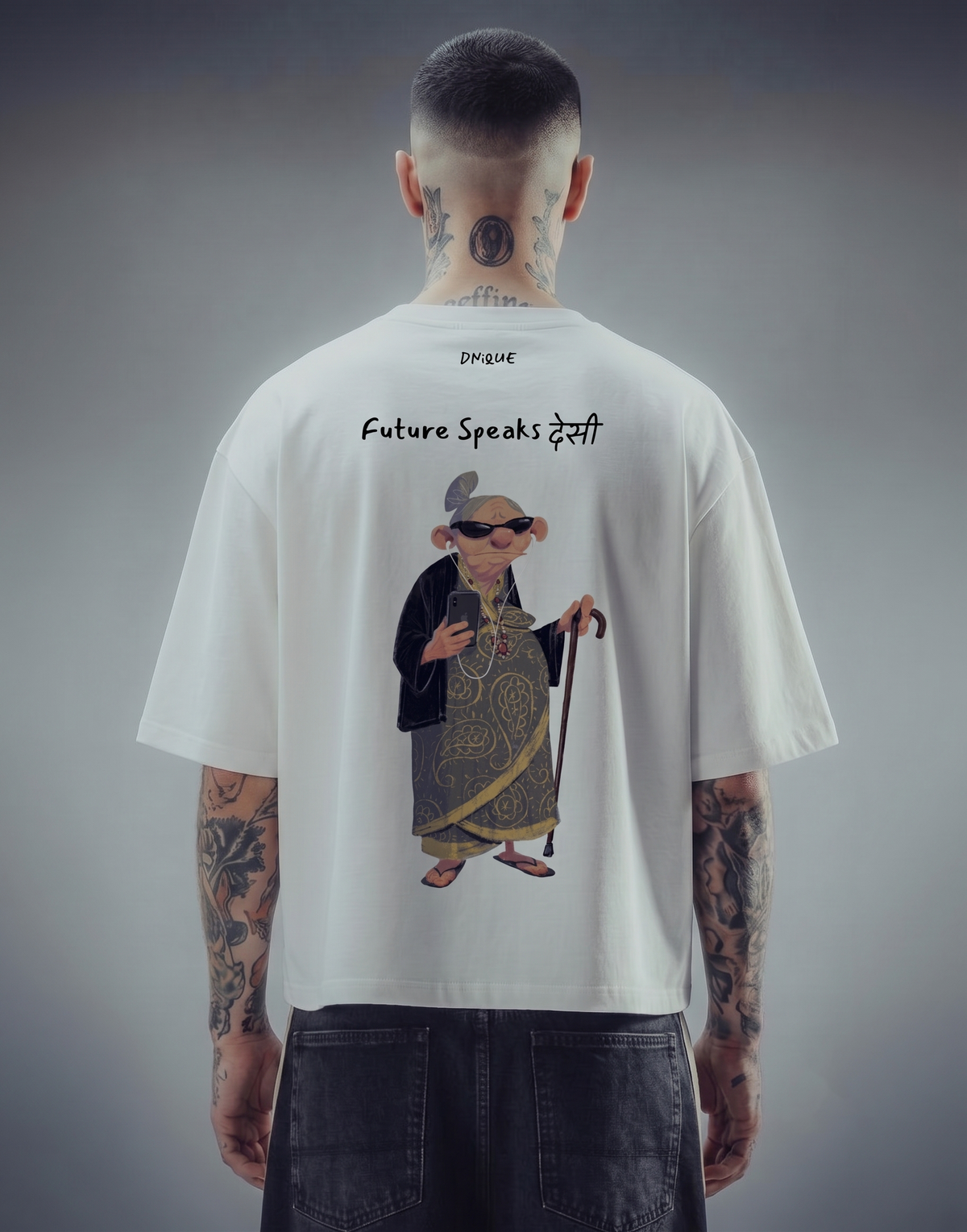 DYNQ Future Speaks Desi Unisex Oversized Graphic T-Shirt – Off White- Goggles