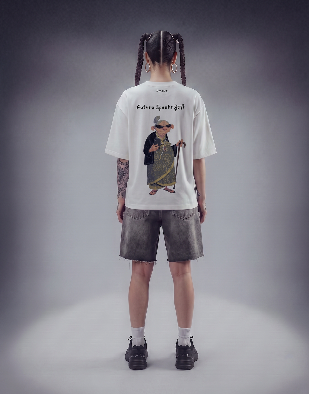 DYNQ Future Speaks Desi Unisex Oversized Graphic T-Shirt – Off White- Goggles