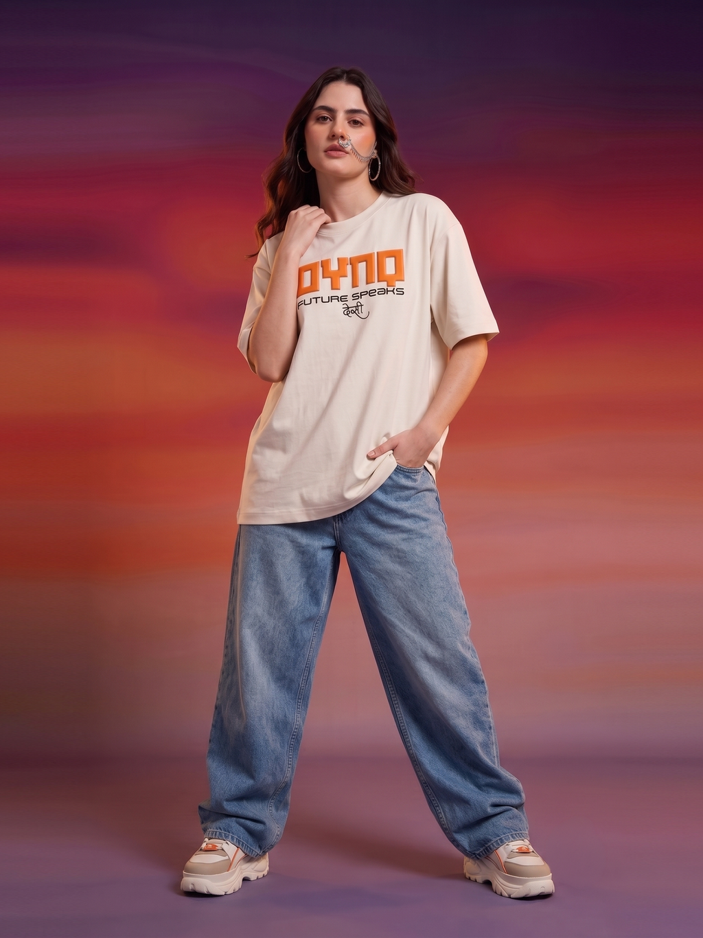 DYNQ Women's Puff Printed Oversized T-Shirt – Off White
