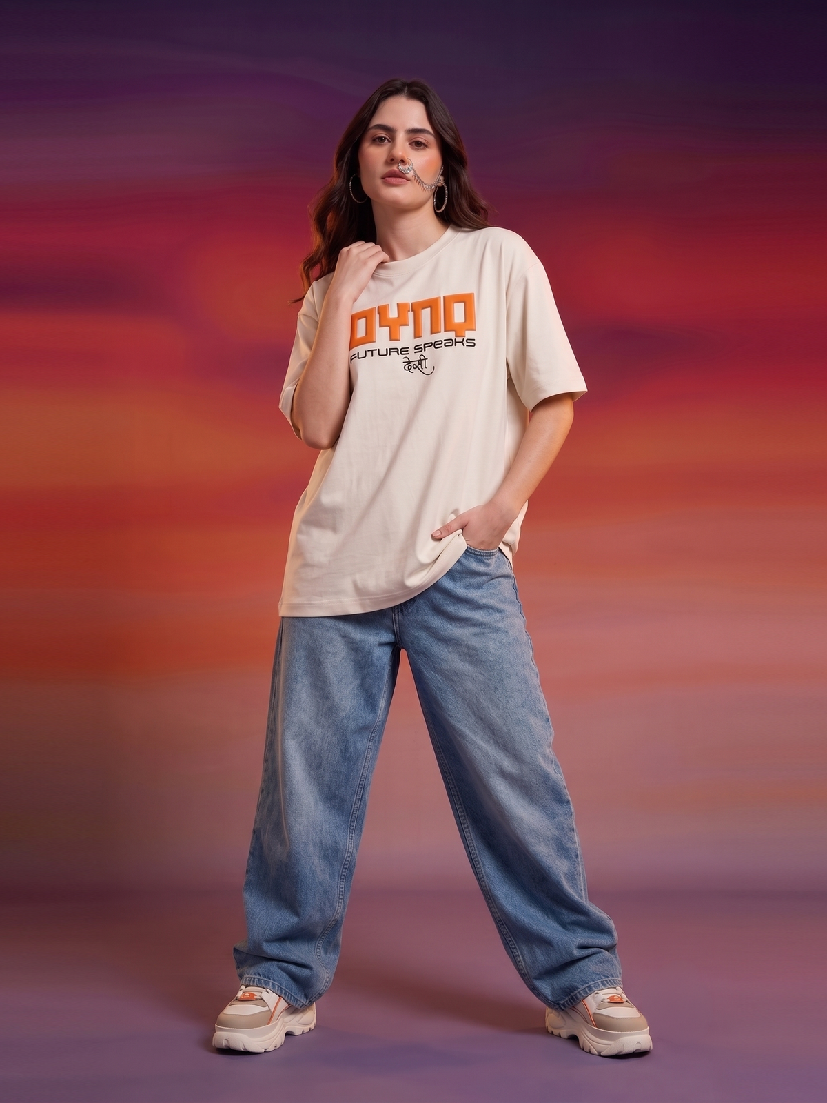 DYNQ Women's Puff Printed Oversized T-Shirt – Off White