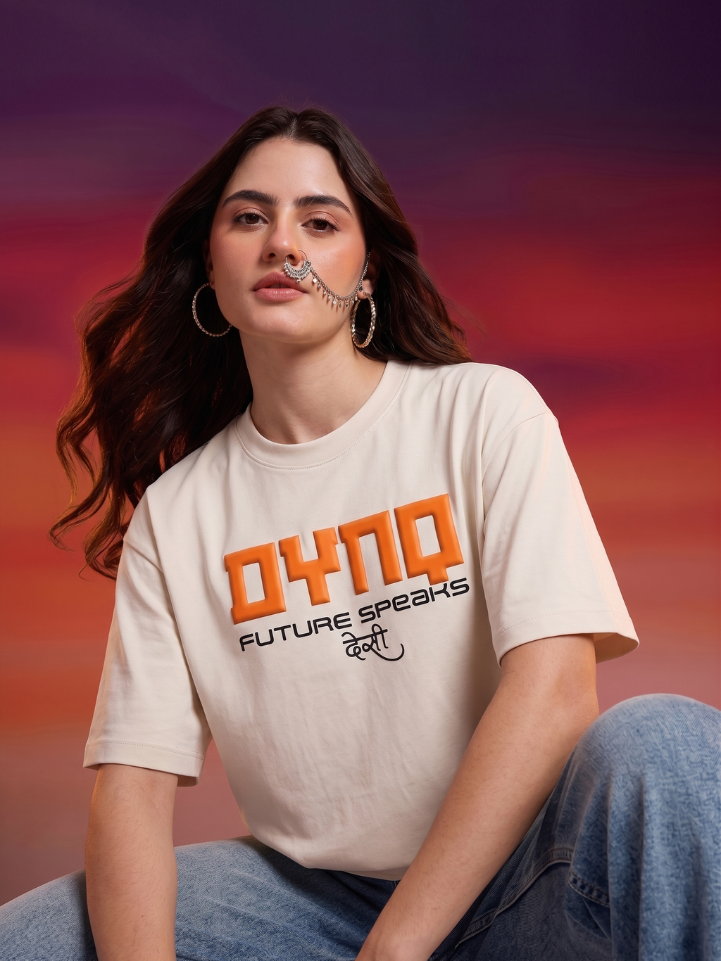 DYNQ Women's Puff Printed Oversized T-Shirt – Off White