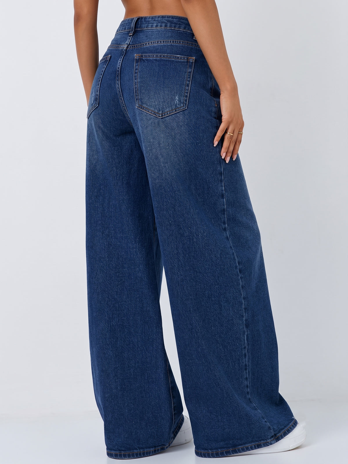 DYNQ Women's Wide Leg Jeans – High Rise Blue Denim