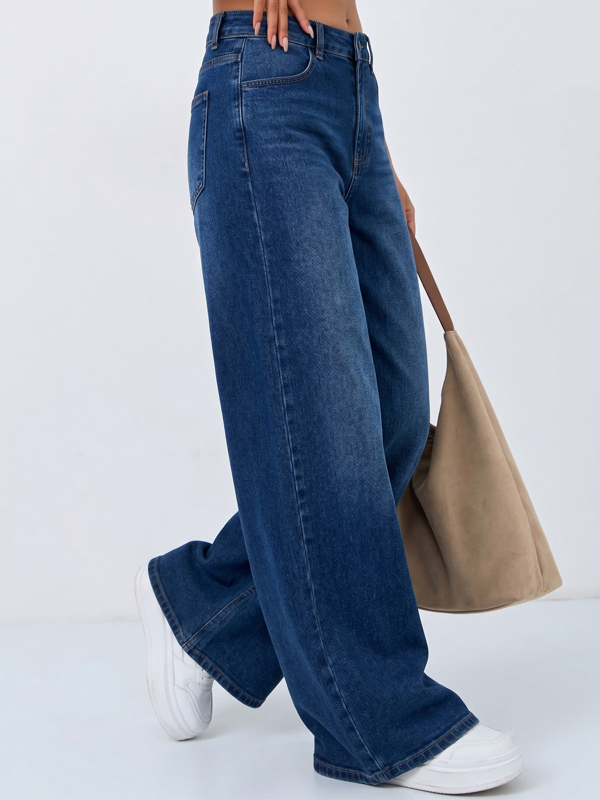 DYNQ Women's Wide Leg Jeans – High Rise Blue Denim