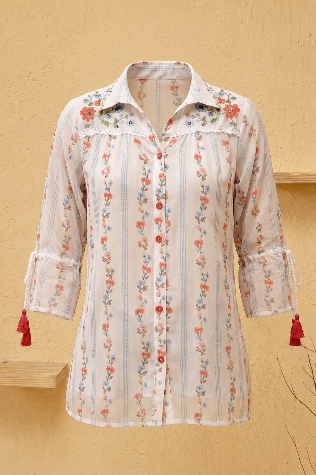 Dynique Bharat Women’s Floral Printed Short Kurta Tunic | 3/4 Sleeve
