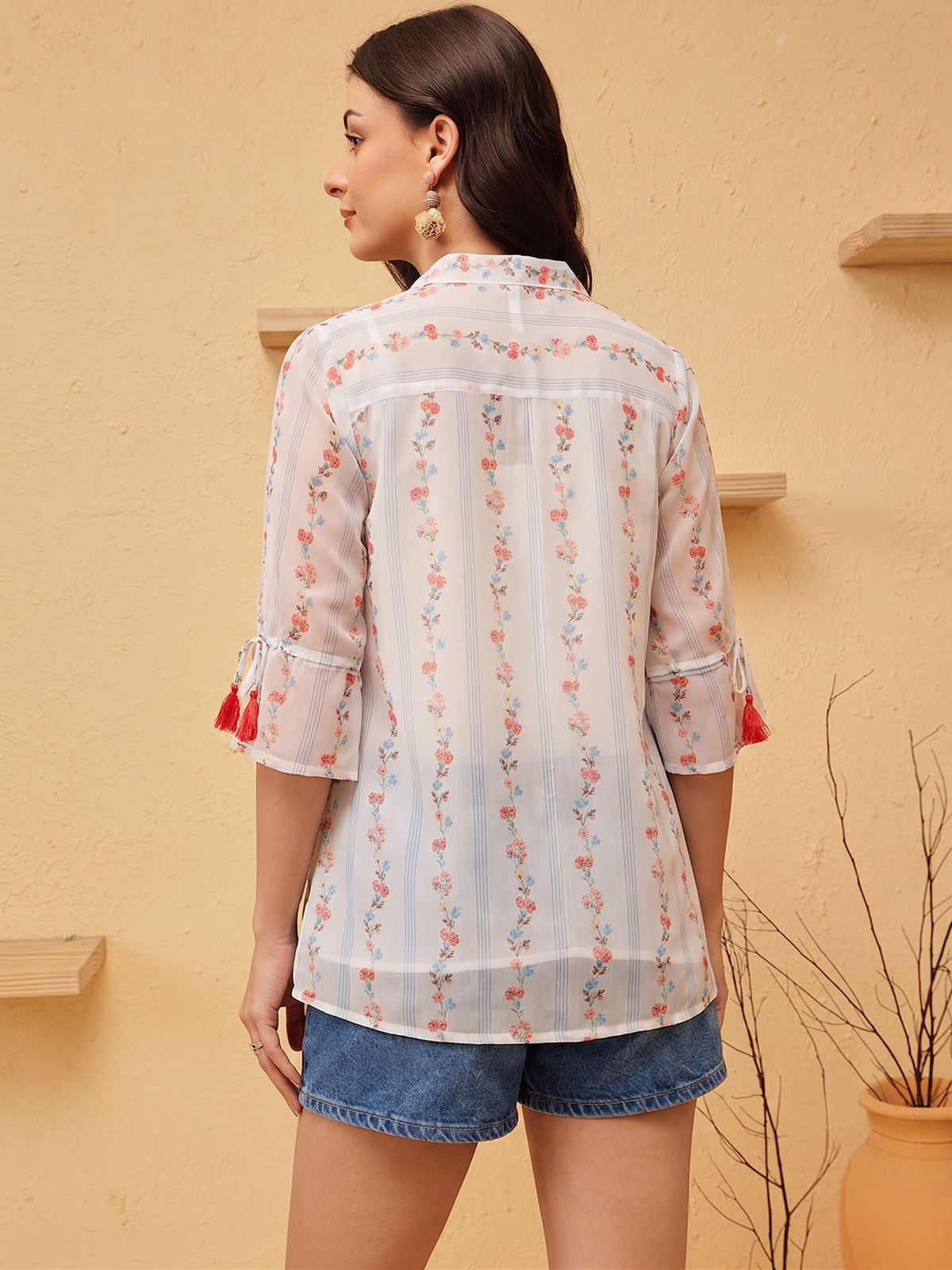 Dynique Bharat Women’s Floral Printed Short Kurta Tunic | 3/4 Sleeve