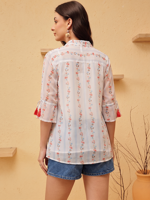 Dynique Bharat Women’s Floral Printed Short Kurta Tunic | 3/4 Sleeve